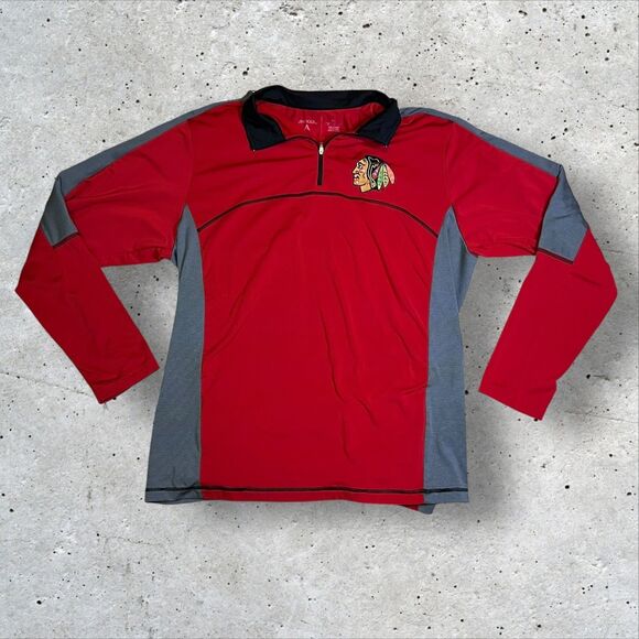 Chicago Blackhawks Quarter Zip Pullover Size XL Lightweight Breathable Red Gray - Picture 1 of 7